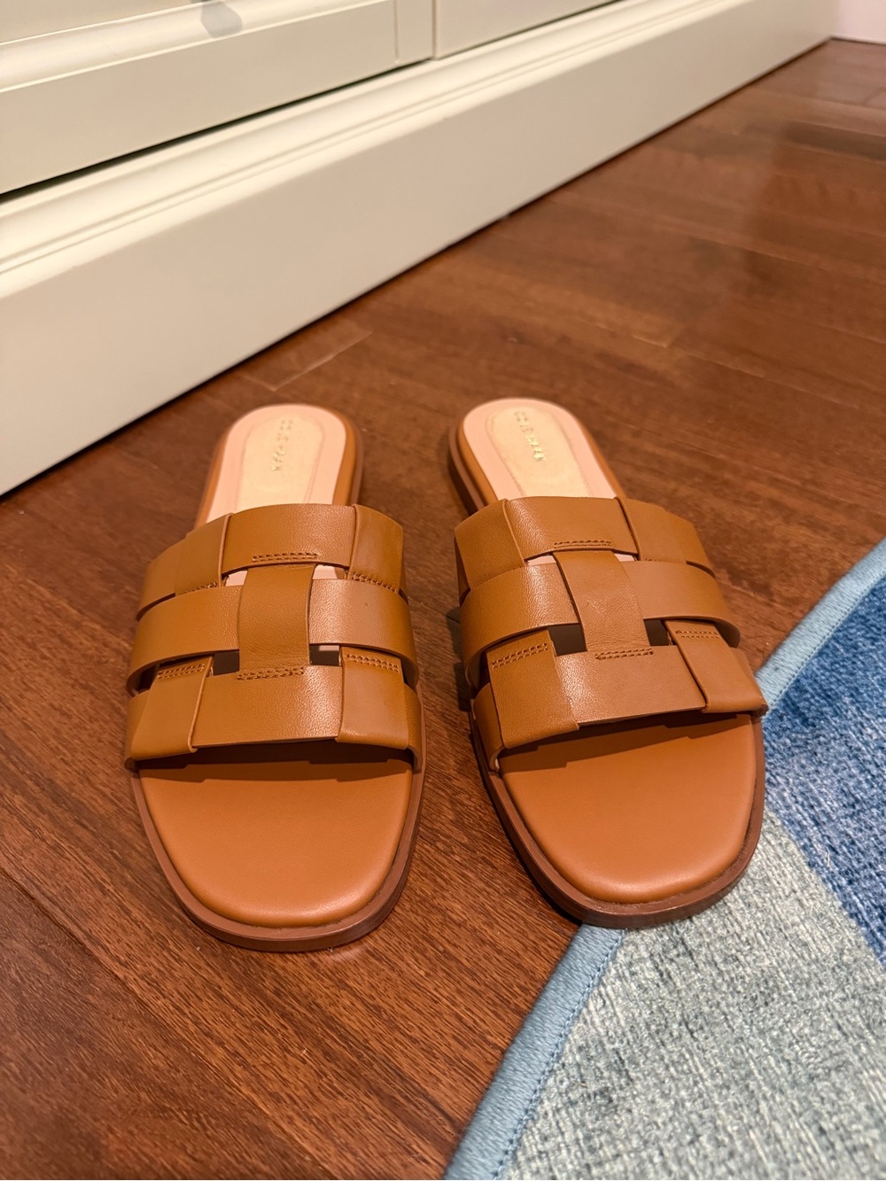 Cole Haan Women’s Tan Woven Leather Slide Sandals